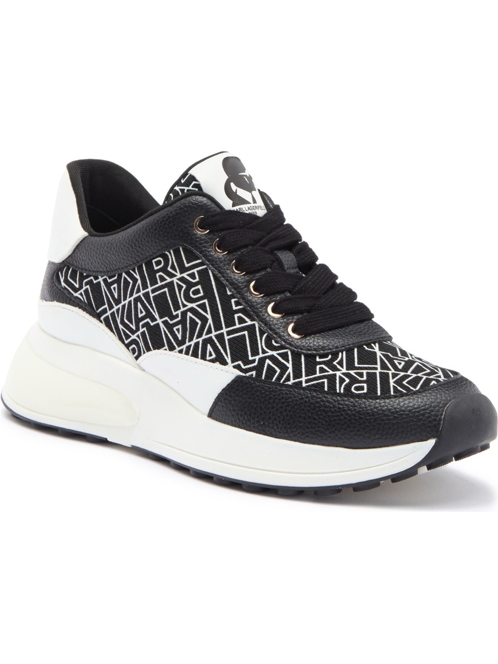Karl Lagerfeld Black & White Logo Low-Top Lace-Up Sneaker